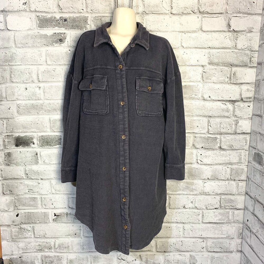 Anthropologie Pilcro Duster Jacket Oversized Long Button Up Gray Shacket